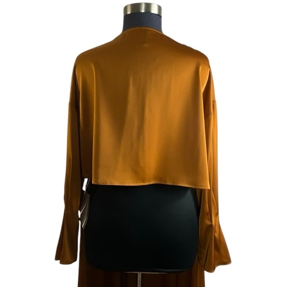 NAP Free Flowing Cropped Jacket Lounge Wear Pleated Sleeve Cuff in Warm Amber - Picture 9 of 14